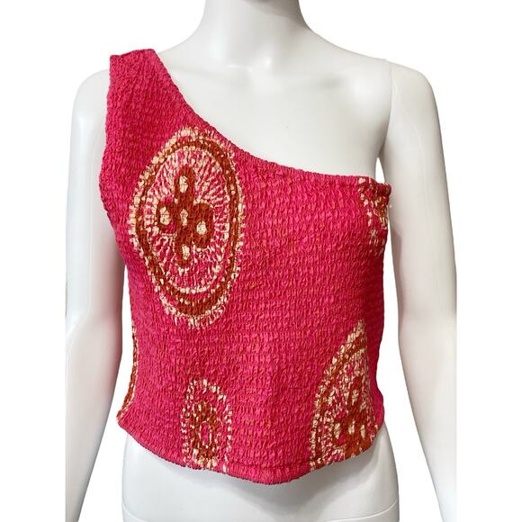 House of Harlow Women's Pink One-Shoulder Cropped Smocked Top Size L - NWT - Picture 2 of 8